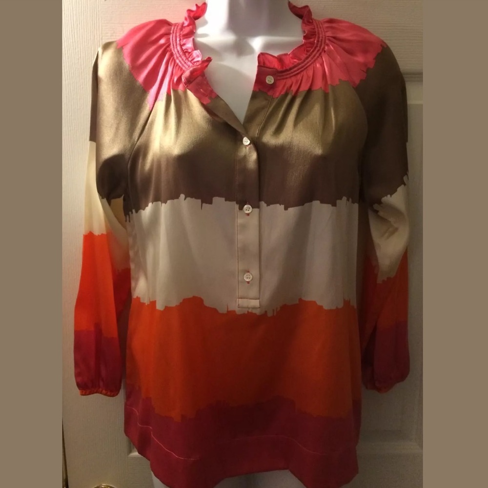 BCBG MAX AZRIA Silk Striped Blouse popover Shirt